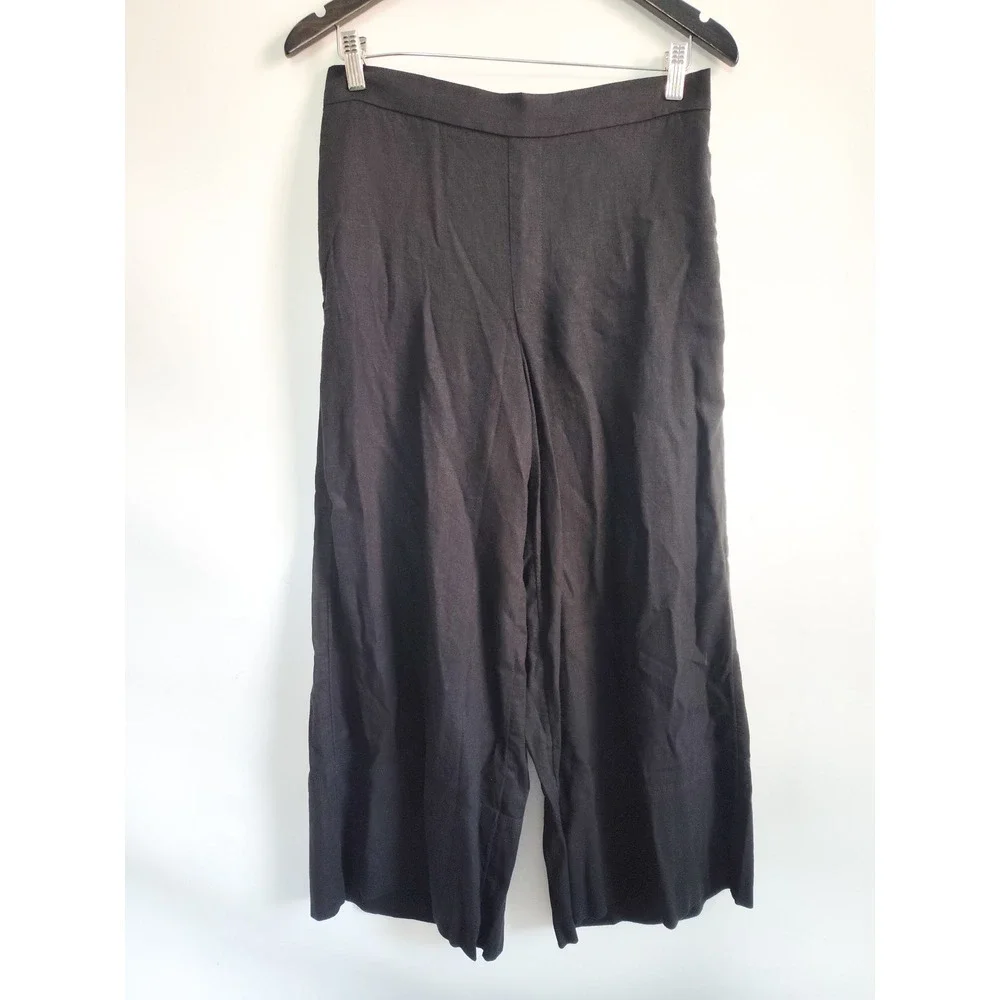 New Banana Republic Pants Size Small Linen Blend Cropped Flowy Wide Leg Black